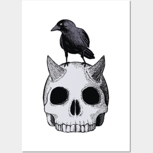 Crow Perched on a Demon Skull Posters and Art